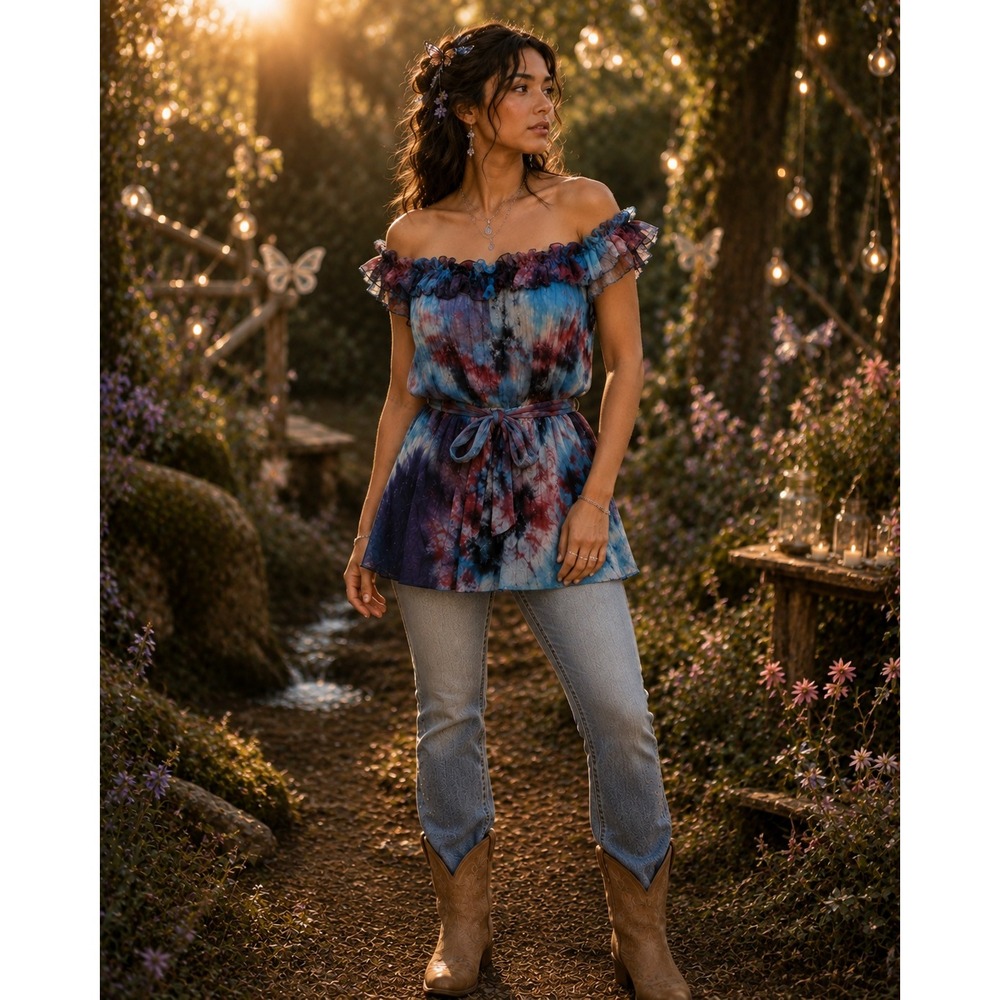 Chaudry KC Tie Dye‎ Kidcore Babydoll Retro 70s Hippie Fairy Top Size Small